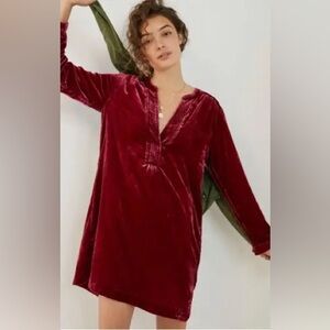 Anthropologie Melody Red Velvet Tunic XL